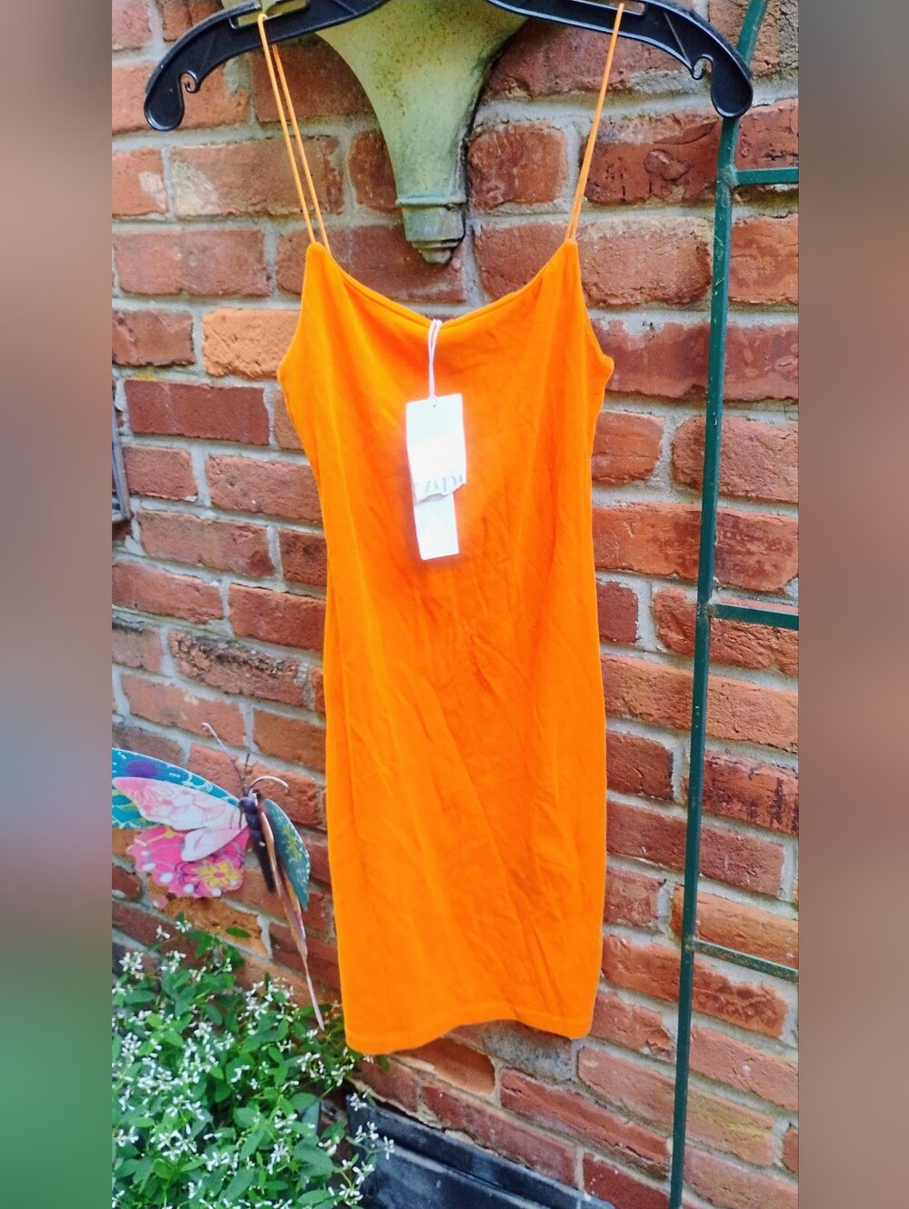 NEW WITH Tags Zara Orange Cotton Spaghetti Strap Mini Dress NWT